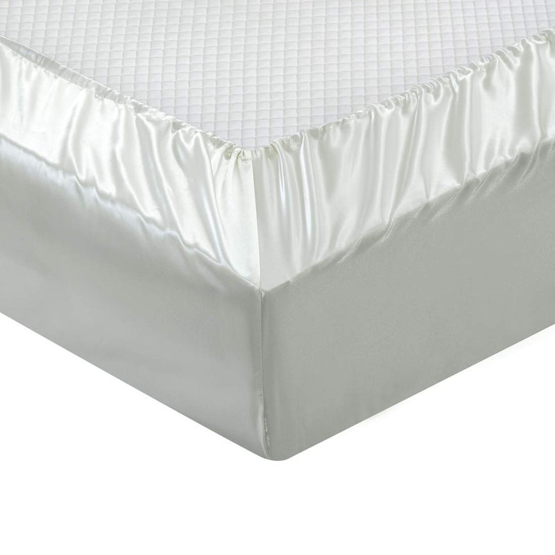 TREELY 6 Piece Queen Size Satin Sheet Set - Silky Smooth Ivory White Sheet Set with Deep Pocket, Fitted Sheet, Flat Sheet, 4 Pillowcases - Image 5